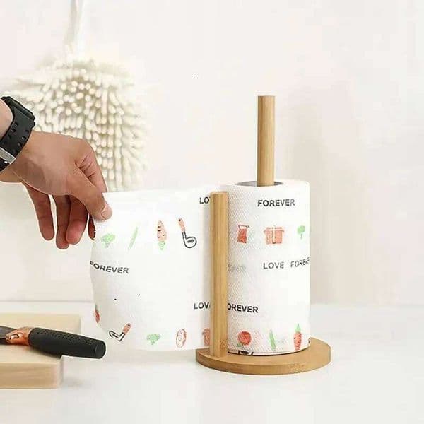 Wood Paper Towel Holder Durable Anti-Skid Tissue Vertical Stand Rack Hook For Kitchens Bathrooms Living Rooms Restaurant 26Y0204