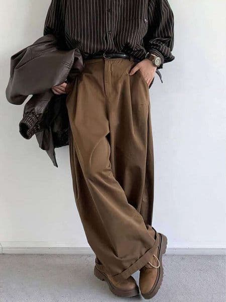 Vintage Brown Baggy Cargo Men Koraen Harajuku Suit Pants Office Casual Trousers Male Wide leg Work New 26W0204