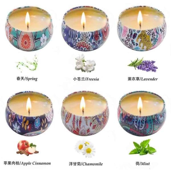6PCS/Set Scented Box Vintage Flower Rose Lavender Candle Jars Soy Wax Fragrance Candles Wedding Birthday Gift Home Decor S260203