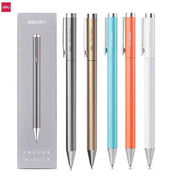 Deli Metal Rollerball Gel Pen 0.5mm Fine Point Black Refills Signing Smooth Writing Pens , Replaceable Blue ink 26Y0204