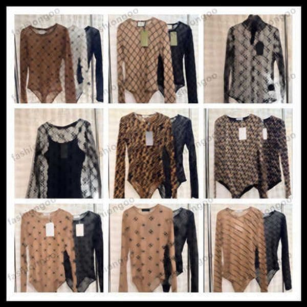 Designer Womens Jumpsuit Classic Long Sleeve Mesh Top Fashion slim round neck clothes N075W14R05