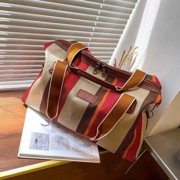 Fashionable canvas shoulder bag, trendy striped handbag sports bag hot sell bags