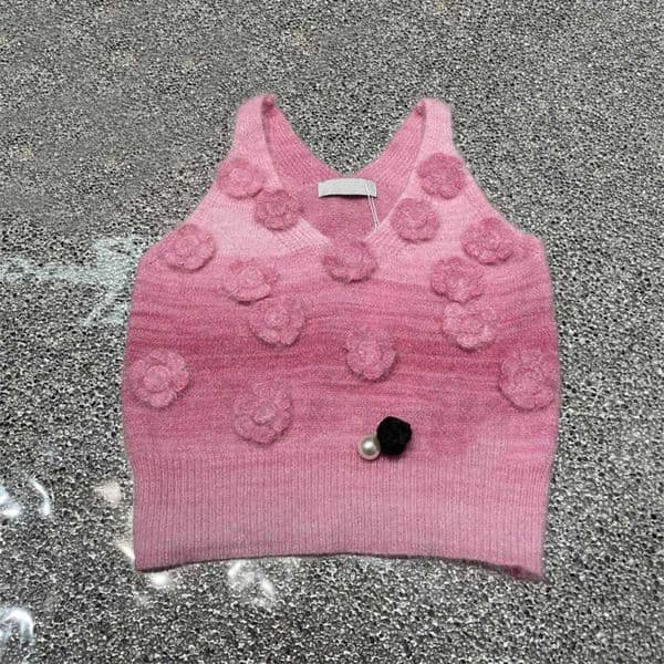 Summer Tops For Women Fashion Designer Tank Top Fashionable Three-dimensional Handmade Gradually Decorated Color Changing V-neck Knitted Vest Womens Clothing