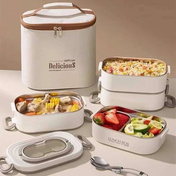 1500ml Double Layers Stainless Steel 304 Thermal Lunch With Insulation Bag Leak-Proof Bento Box Adult Student Food Container 26L0204