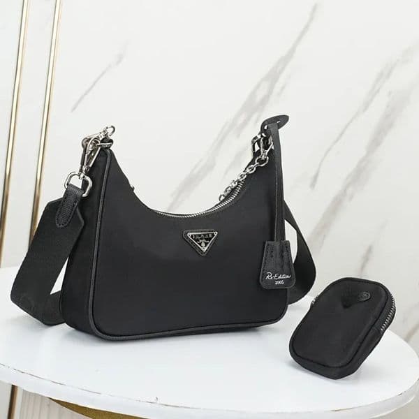 Designer Luxury Re-Edition 2000/2005 Women's Nylon Canvas Crescent Hobo Underarm Shoulder Crossbody Chain Wallet Bag
