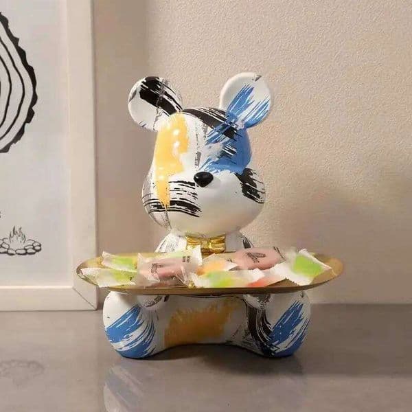 18.5cm Graffiti New Bear Figurine Home Decoration Animal Statue Keys Storage Shelf Modern Room Sculpture Table Decor Statues S260204