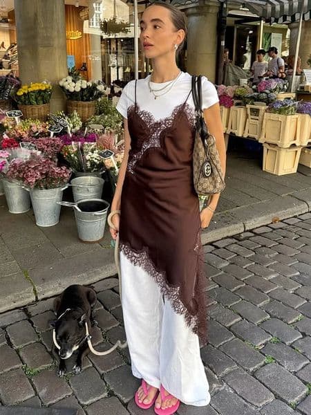 Trendix Sexy Lace Mini Sundress Ladies Summer Fashion Asymmetry Solid Slip Dresses Crop Tops Party Club Camisole Dress Women 260122