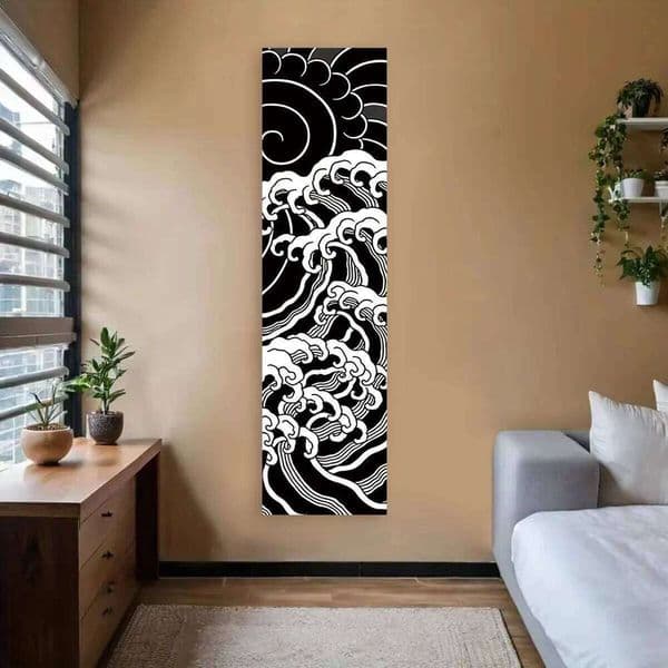 1pc Japanese Wave Minimalist Boho Wall Hanging Tapestry Black White Home Decor Ocean Sea Art 26H0205