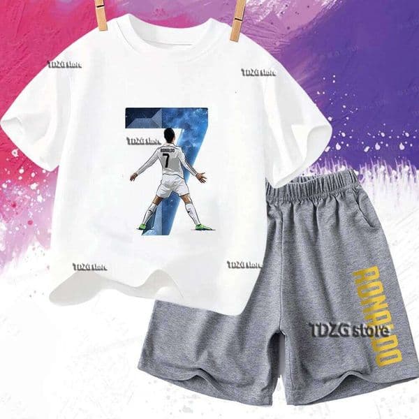 Summer Ronaldo CR7 Print Casual Children's Tshirt+shorts Pant Suit Sport Cotton Kids Clothes Shorts 2pcs Set Boy Fashion Outfits X260205