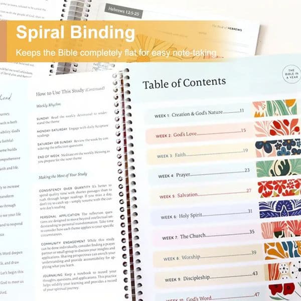The Bible in A Year A 52-Week Study Notebook Leak-Proof Womens Bible Study Plan 52 Week Study Guide Book for Bible Lovers Gift 260127