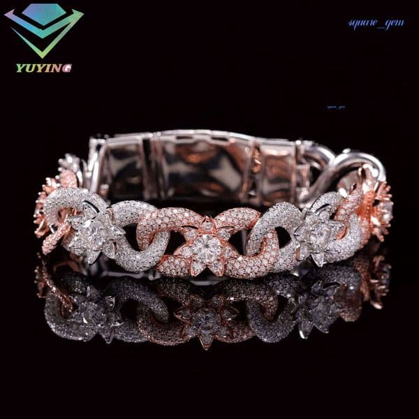 VVS Flower Design Fine Jewelry 15Mm S925 Silver Iced Out Link Moissanite Cuban Bracelet