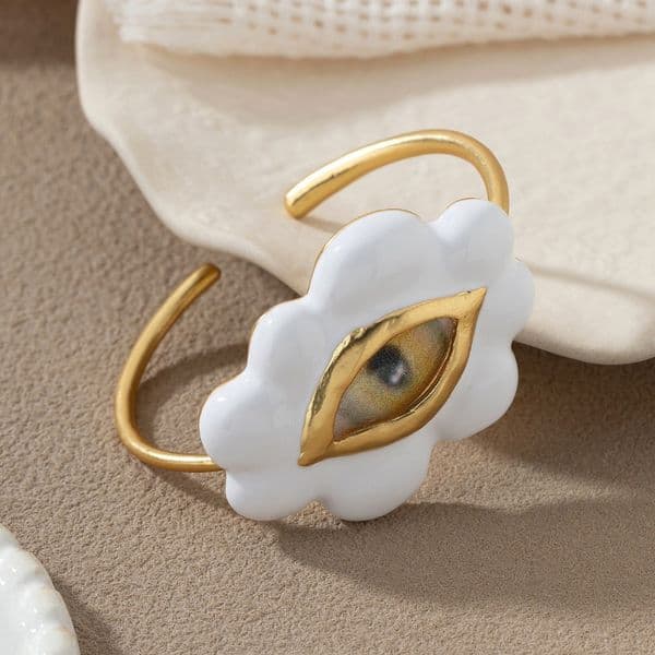 Good Quality Real 18K Gold Plated Brass Designer Schiaparelli Cloud Eye Bracelet Bangle Cuff Hiphop Rock Punk Jewelry SZ0940