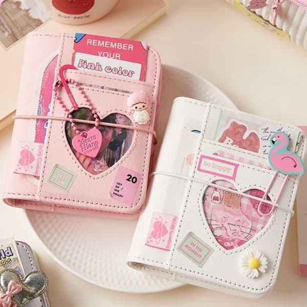 M5 Korean Pink Heart Ring Binder Detachable Portable Travel Journal for KPOP Idol Cute Small Album with Strap Diary Scrapbook 260127