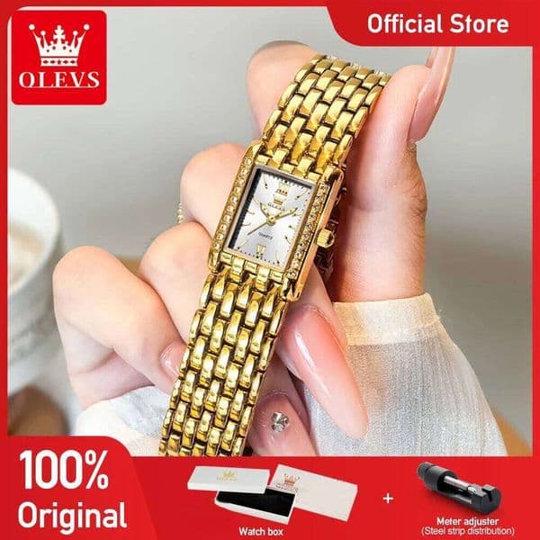 OLEVS 3700 Elegant Fashion Gold Woman Watches Stainless Steel Square Quartz Waterproof Laides Watch Original New Reloj H260205