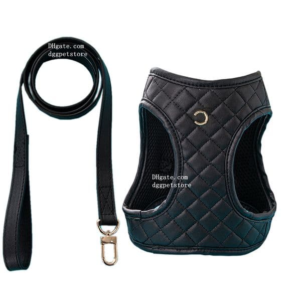 Designer Dog Harnesses Leash Set Step in No Pull Soft Mesh Dogs Harness Quilted Leather Pet Harness with Gold Hardware Adjustable for Small Medium Dogs B163 M260321