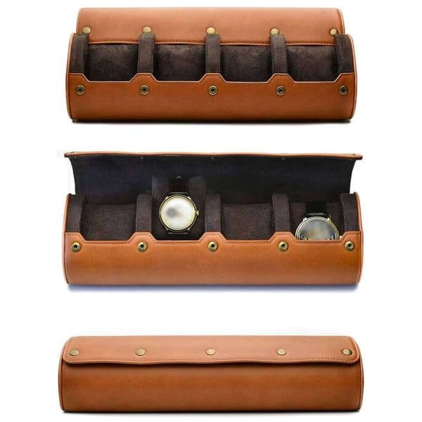 4 Slot PU Leather Roll Case Storage Travel - Watch Organizer for Men & Women 26W0205