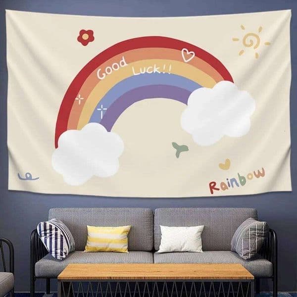 VIKAMA Light And Fresh "Ins" Style Rainbow Tapestry, Bedroom Wall Hanging, Rental House Background Fabric, Home Decoration 26H0205