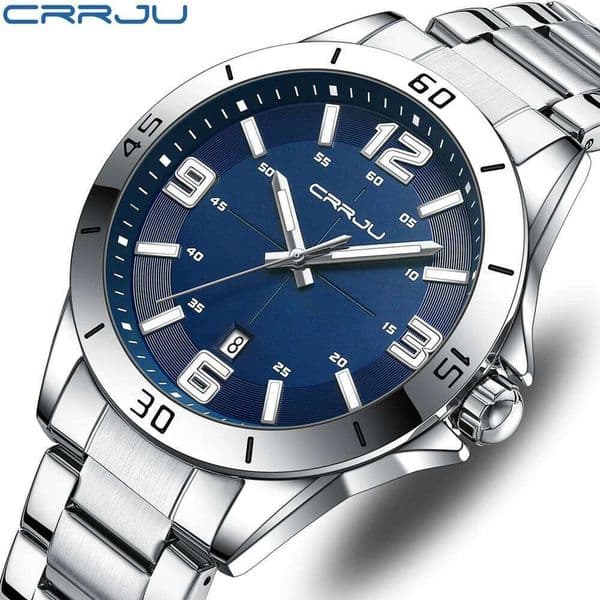 CRRJU New Classic Simple Stainless Steel Quartz Wristwatches Fashion Brand Men's Watches with Luminous Hands H260205