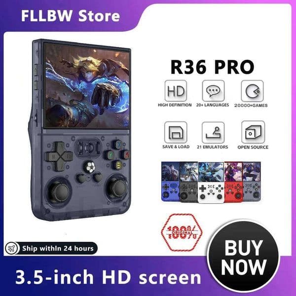 FLLBW R36 pro Open Source Handheld Video Game Console 3.5 Inch IPS Screen Portable Linux System Pocket Player with 128GB Storage H260205
