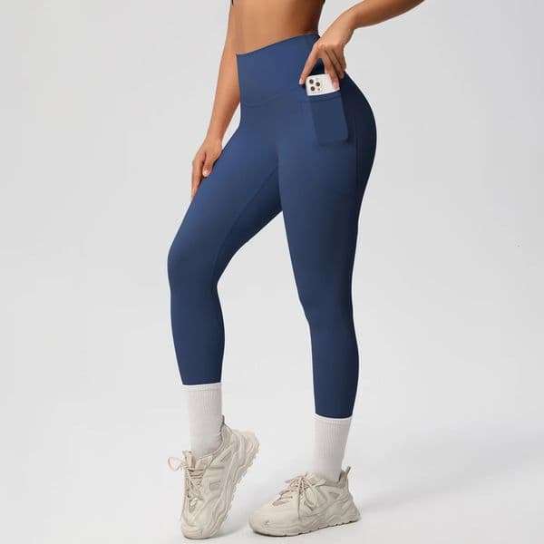 High Waist Womens Leggings Stretch Yoga Pants Tights With Pockets Push Up Fitness Running Sportswear Solid Color 260126