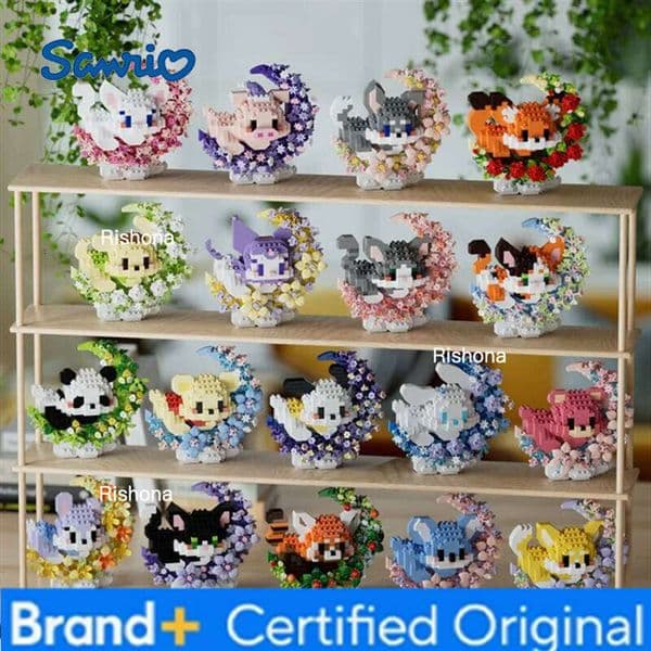 Sanrio Flower Moon Cinnamoroll Mini Building Blocks Losto Cat Dog Fox 3D Model Cartoon Animal Micro Brick Toys For Kids Gift H2602051