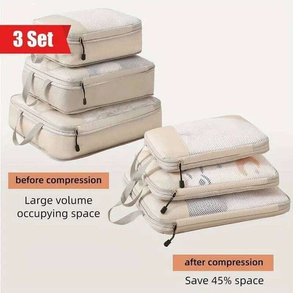 3 Piece Packing Case, Bag Luggage Organiser Travel Essentials Carry On Suitcase Compression Case 26W0205