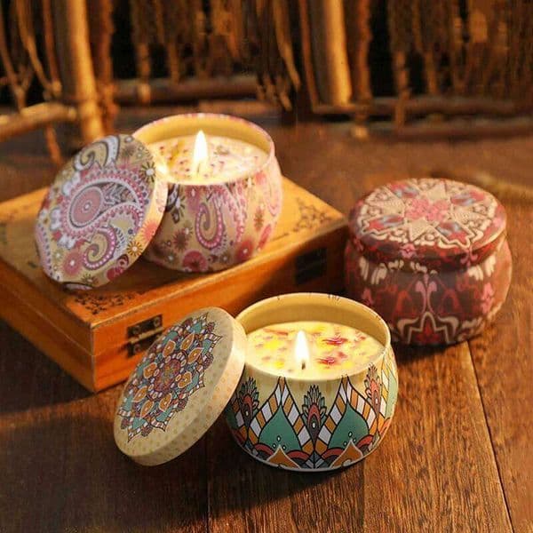 Candles Iron Box Soy Wax Scented Dried Flower Aromatherapy Birthday Candle Home Hotel Wedding Decoration H260205