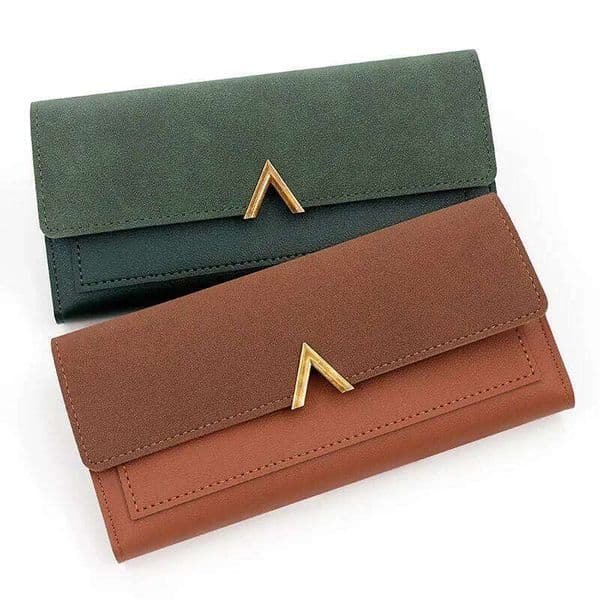 New Korean version women's long V-shaped buckle three fold wallet for women, hand-held bag, change card bag Z260205
