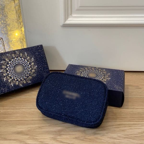 The Latest Christmas Limited Dark Blue Cosmetic with Camellia Chain Head Gold Thread Hand Storage Bag