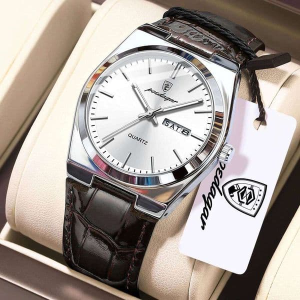 POEDAGAR Top Business Men Watch Waterproof Luminous Date Week Original Man Watches Leather Stylish Men's Quartz Wristwatch Reloj H260205