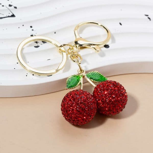Creative Cute Diamond-studded Small Cherry Pendant Car Women's Bag Metal Keychain Cartoon Gift