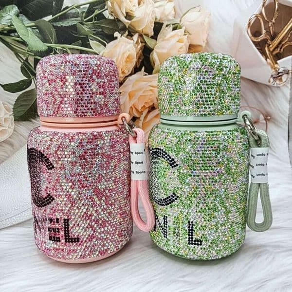 Luxury Diamond-Encrusted Double-Layer Stainless Steel Thermos Large-Capacity
