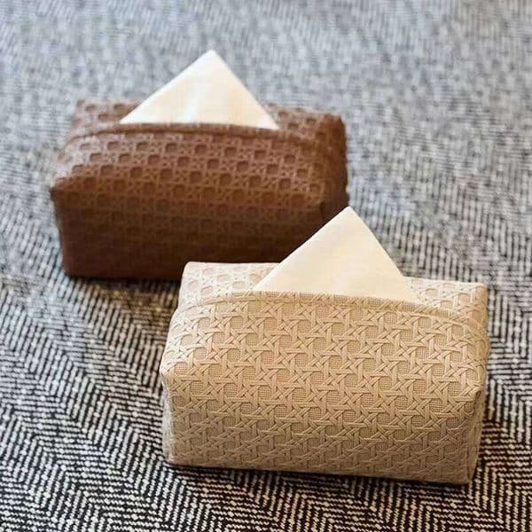 Portable Rattan Pattern Waterproof Leather Paper Storage Living Room Bedroom Car Large Capacity Tissue Box LIJAO 26Y0205