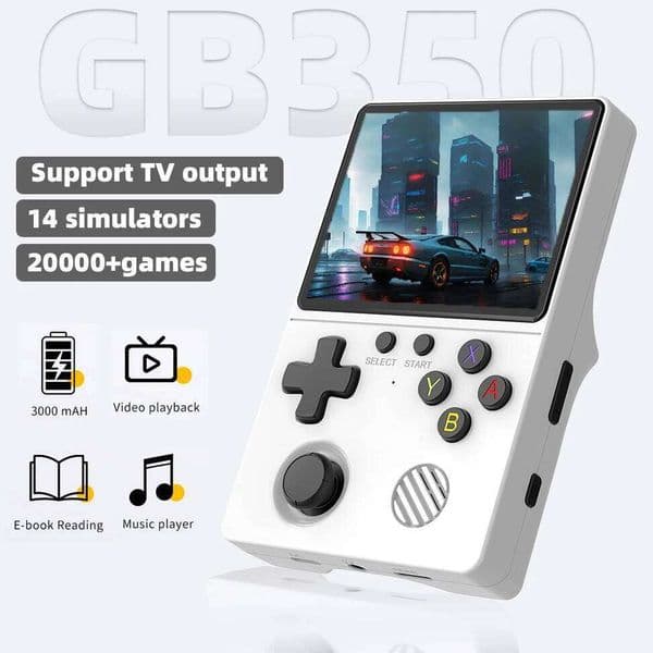 GB350 handheld game console supports TV output, built-in 14 emulators for 2w+games, and can listen to music H260205