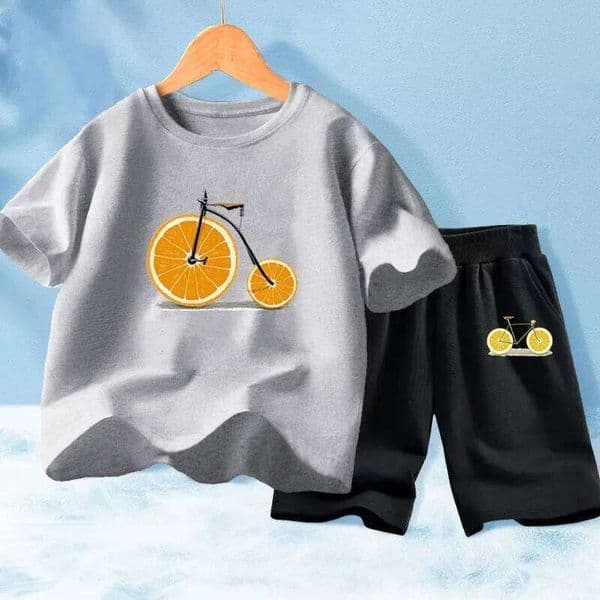 Teenage Boys Fashion Outfits 2pcs Summer Trendy Sports Set Vintage Fruit Bike Theme T-shirts And Short Pants Combo for Ages 3-14 X260205