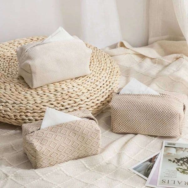 Simple Japanese-Style Linen Box Rectangular Desktop Tissue Boxes Napkin Holder Room 26Y0205