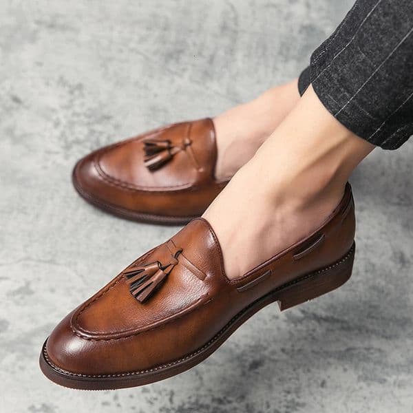 high quality pointed casual leather shoes mens wedding Bullock fringe a slipon beef sole stylist fashion 260126BANJIA