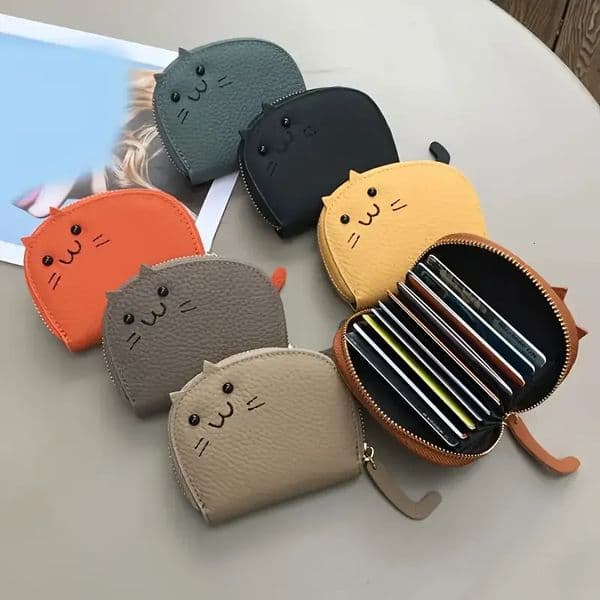 Cartoon Cat shaped Wallet Womens Multi-card slots Holder Cute Fashion Faux Leather Coin Purse Creative ID Card Holder 260202