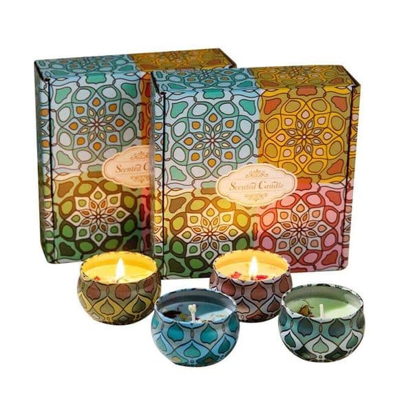 4Pcs Scented Set, Soy Wax Candle in Metal Tin Aromatherapy Candles with Floral Scents Home Decor Gift for Women H260205