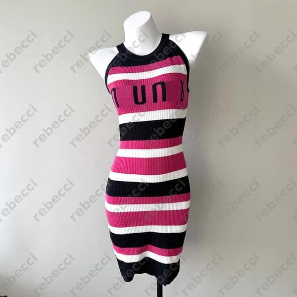 Designer Sleeveless Tank Dresses Summer Clothing Party Streetwear Casual Ladies Birthday Knitted Skirt Womens Colorblock Striped Knit Dress 4 colors CSD2602052
