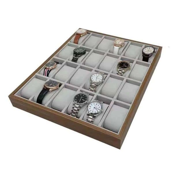LIK 24 Slots Walnut Grain Wood Watch Storage Box Wristwatch Organizer Display Tray Watches Holder with Pillows Gift Cases 26W0205
