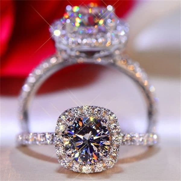 18K White Gold Plated Cut Moissanite Engagement Rings Sterling Silver CZ Halo Wedding Promise Statement Rings