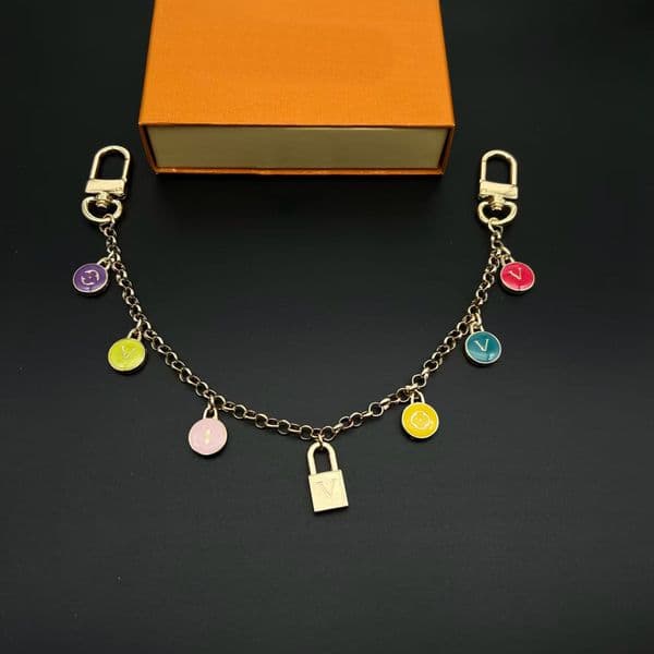 Silver-Tone Dual Clasp Chain With Multi-Color Enamel Disc Pendants And Lock Charm Stylish Bag & Waist Accessory Gift For Her