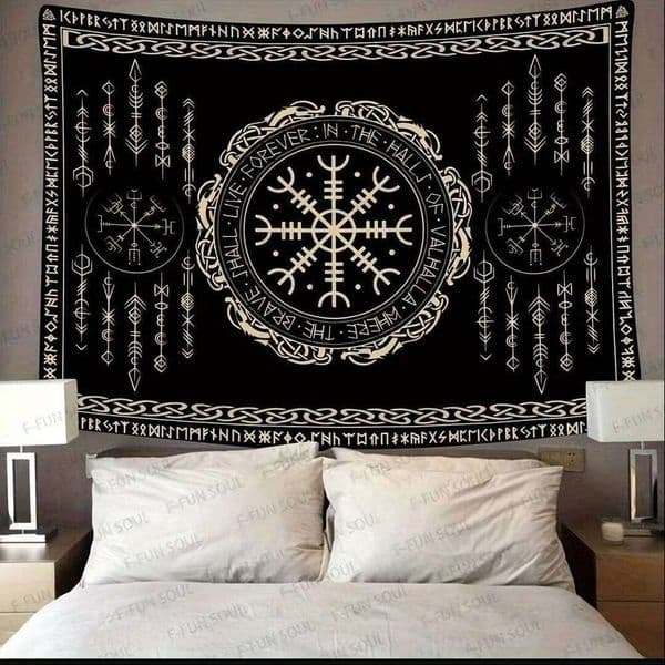 VIKAMA Scandinavian Rune Energy Field Tapestry Celtic Living Room B&B Cafe Decoration Viking Mythology Art Backdrop 26H0205