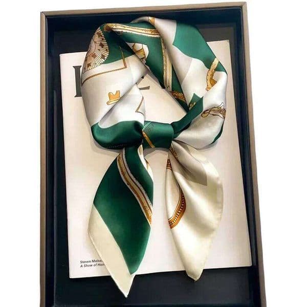 Luxury Design Print Silk Square Scarf Women Soft Satin Horse Hairband Neckerchief Office Hijab Headband Foulard Bag Ribbons Gift 26Y0205