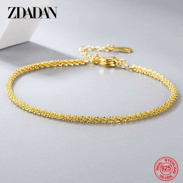 ZDADAN 925 Silver 18K Gold Simple Bracelet Chains For Women Girls Jewelry 26H0205 26H0205