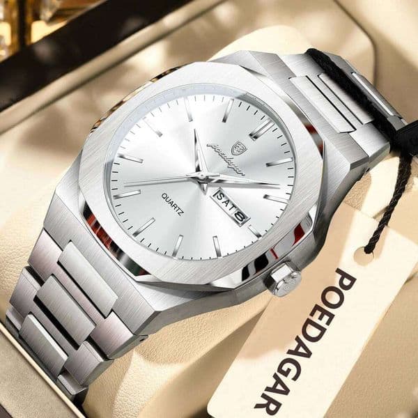 POEDAGAR Fashion Brand Male Wristwatch Waterproof Luminous Stainless Steel Men Clock Date Week Casual Quartz Men's Watches Reloj H260205