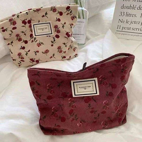 Corduroy Flower Clutch Bag Large Makeup Organizer Bags Korean Cosmetic Pouch Women Cute Toiletry Beauty Case 26W0205