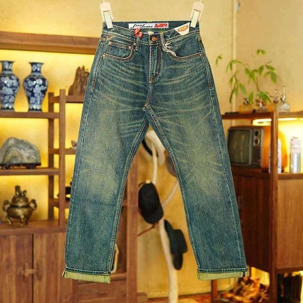14.5oz Emerald Green Red Selvedge Denim Jeans for Men Autumn American Vintage 100% Cotton Casual Relaxed Straight Leg Pants 5KM L260205
