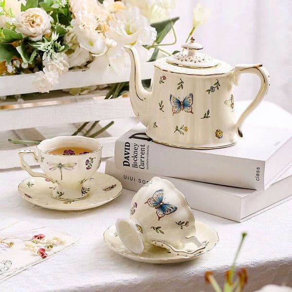 European Retro Cream Coffee French Ceramic Saucer English Afternoon Tea Set Mug Water Cup B5